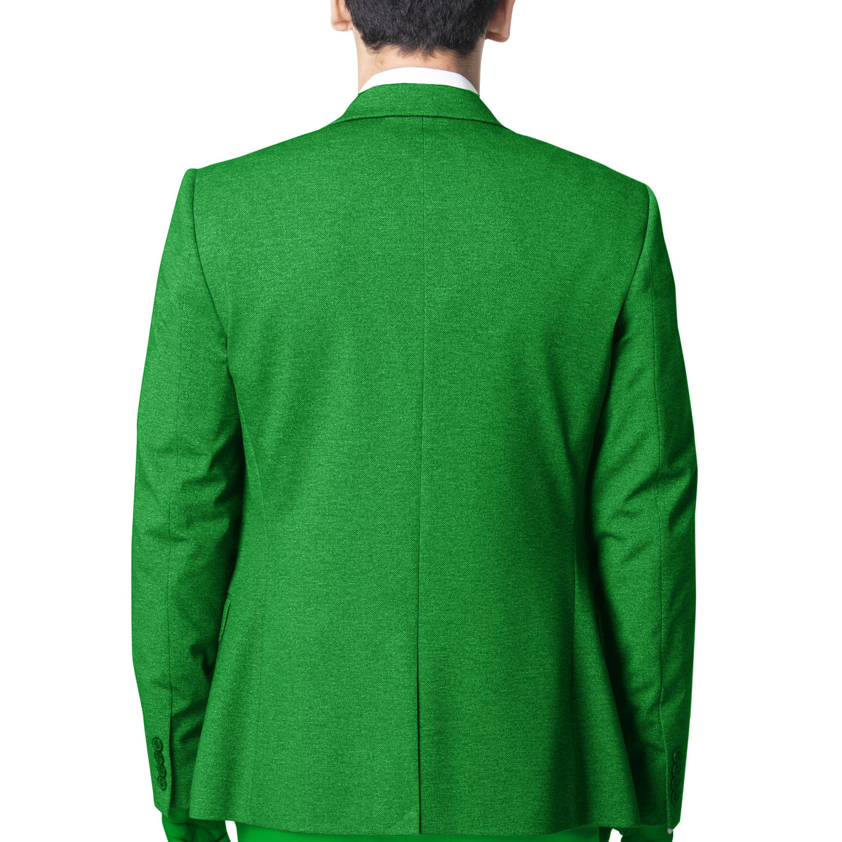Green unisex blazer back view with notched collar and center seam