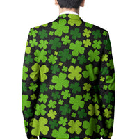 Back of shamrock-pattern blazer in green and black