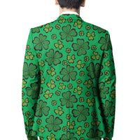 St Patrick's Day green blazer back view with shamrock pattern all over