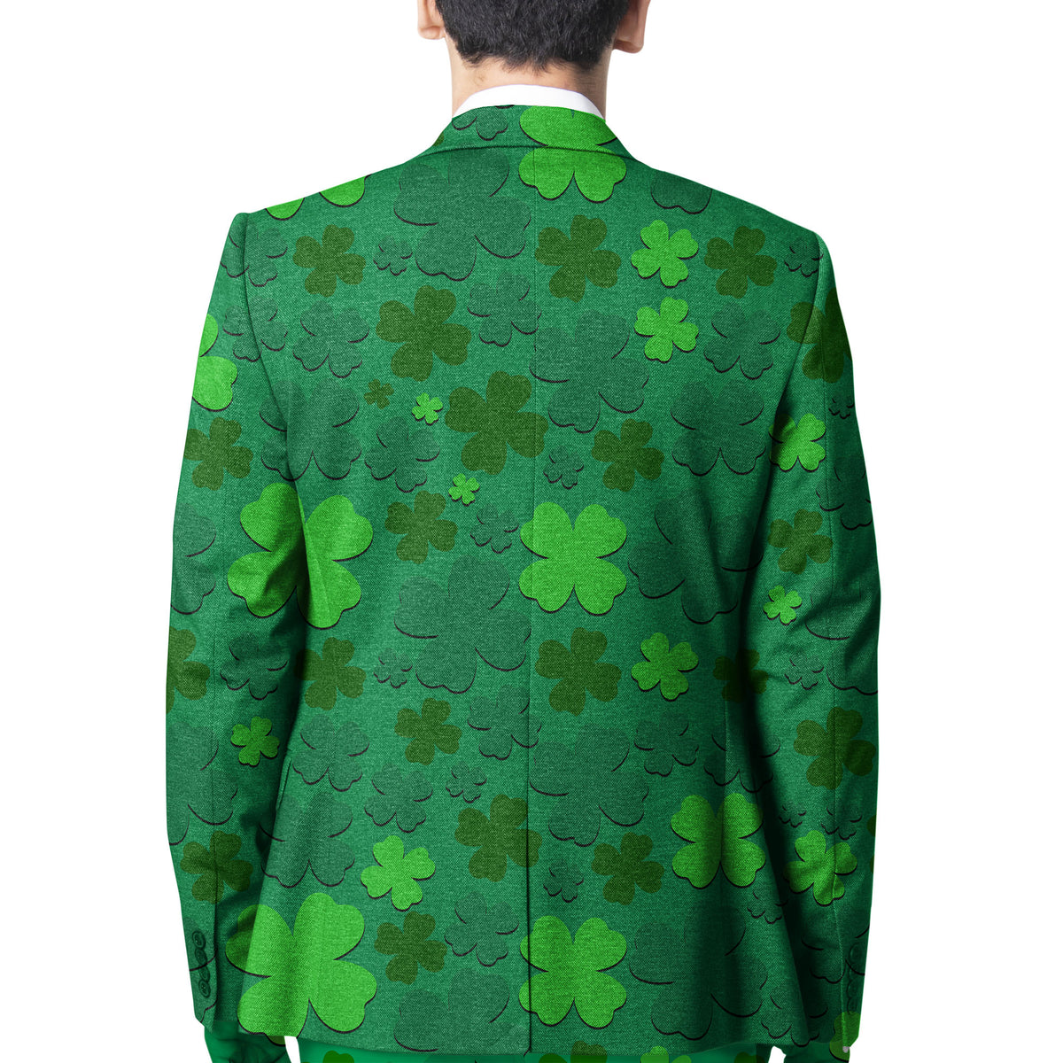 Green clover-pattern blazer back with pointed collar