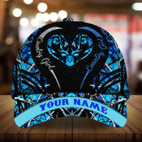 Blue 3D deer heart country girl hat with “YOUR NAME” on light blue brim