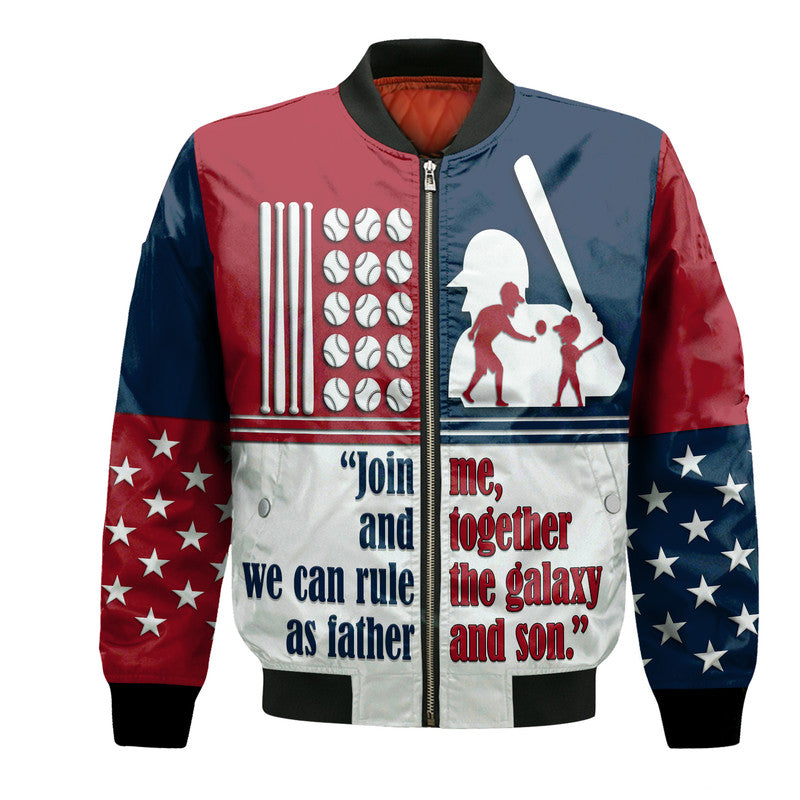 (Custom Personalised) Fathers Day - America Dad and Son Baseball Player Bomber Jacket - Mixed Blue and Red LT9 - Wonder Print Shop