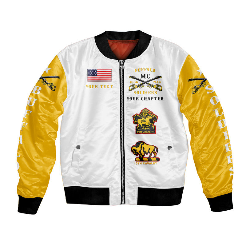 (Custom Personalised) Buffalo Soldiers Motorcycle Club BSMC Bomber Jacket Original Style - White Gold LT8 - Wonder Print Shop