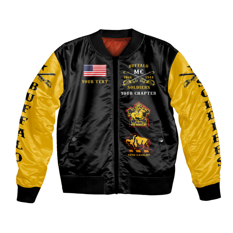 (Custom Personalised) Buffalo Soldiers Motorcycle Club BSMC Bomber Jacket Original Style - Black Gold LT8 - Wonder Print Shop