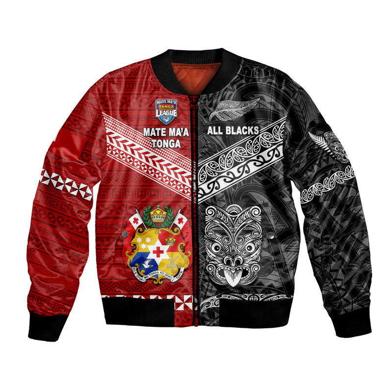 (Custom Personalised) Mate Ma'a Tonga Ngatu And New Zealand Maori All Black Aboriginal Bomber Jacket Rugby Together LT8 - Wonder Print Shop