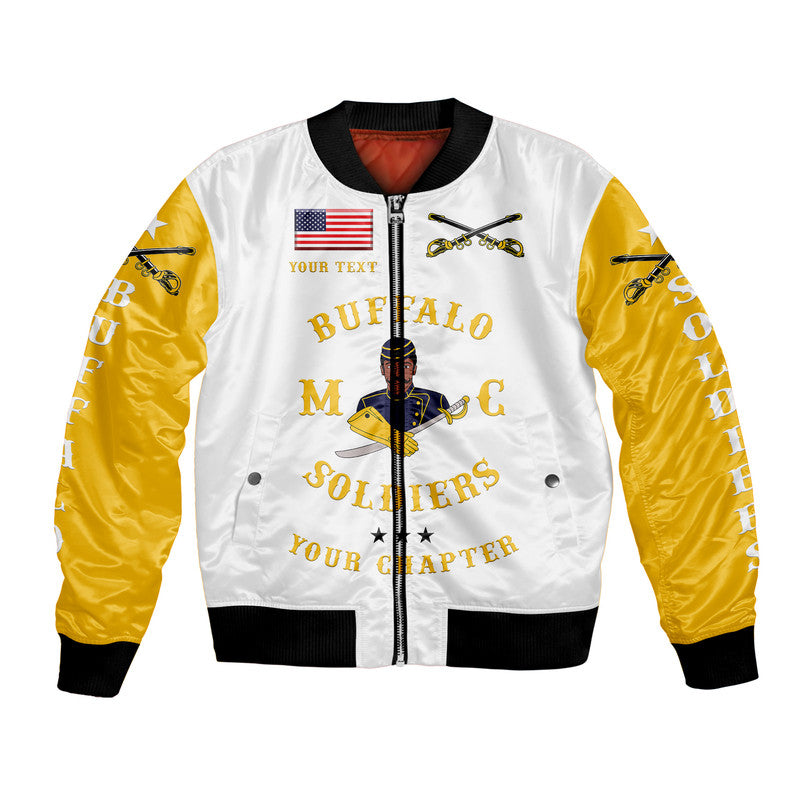 (Custom Personalised) Buffalo Soldiers Motorcycle Club BSMC Bomber Jacket Simple Style - White Gold LT8 - Wonder Print Shop