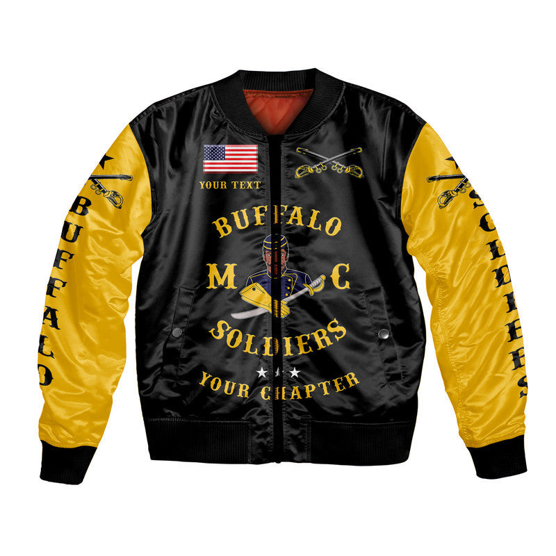 (Custom Personalised) Buffalo Soldiers Motorcycle Club BSMC Bomber Jacket Simple Style - Black Gold LT8 - Wonder Print Shop