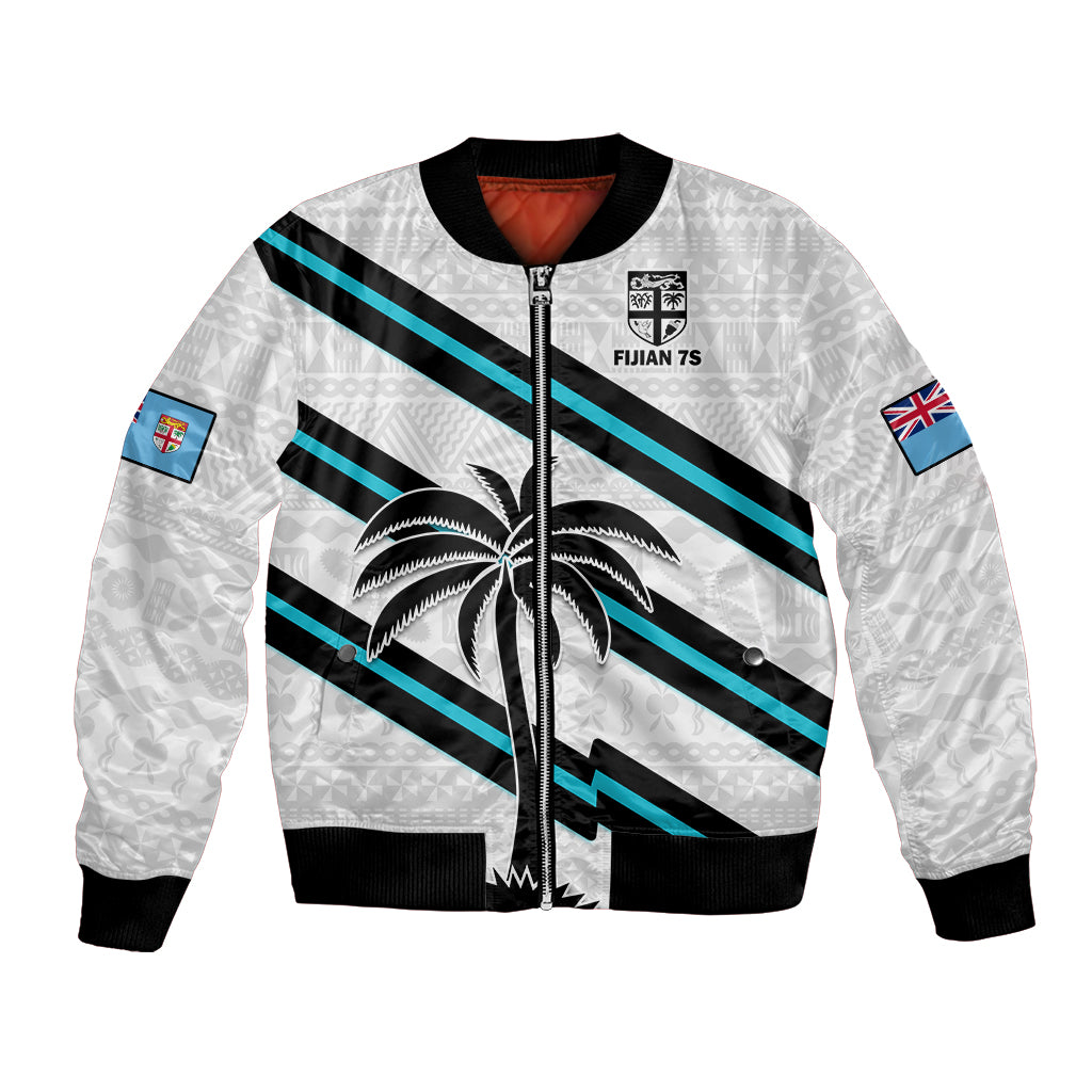 Fiji Rugby Tapa Pattern Fijian 7s White Bomber Jacket - Wonder Print Shop