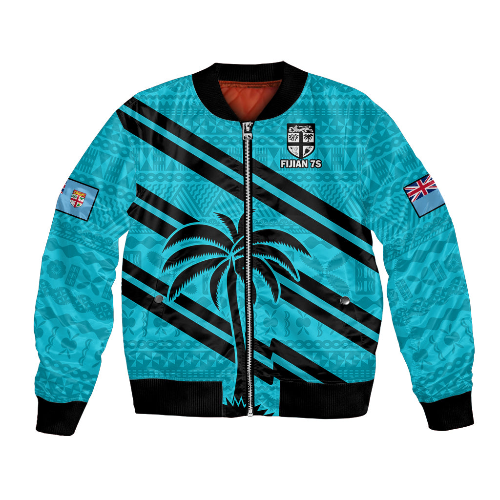 Fiji Rugby Tapa Pattern Fijian 7s Cyan Bomber Jacket - Wonder Print Shop