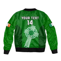 Green bomber jacket back with cross shamrock emblem and your text 14