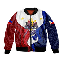 Bomber jacket unisex, white with Philippines flag print, BBM 2022, front zip