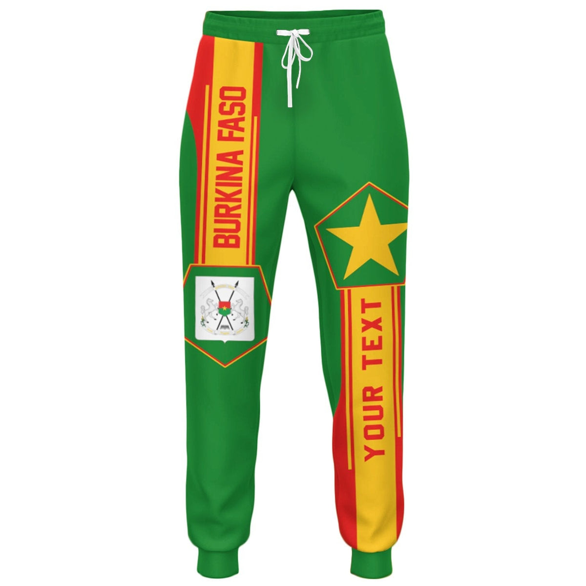 Custom African jogger pants, green with multicolor Burkina Faso pentagon graphic