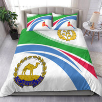 Eritrea flag coat-of-arms bedding set: green blue red duvet with matching pillows