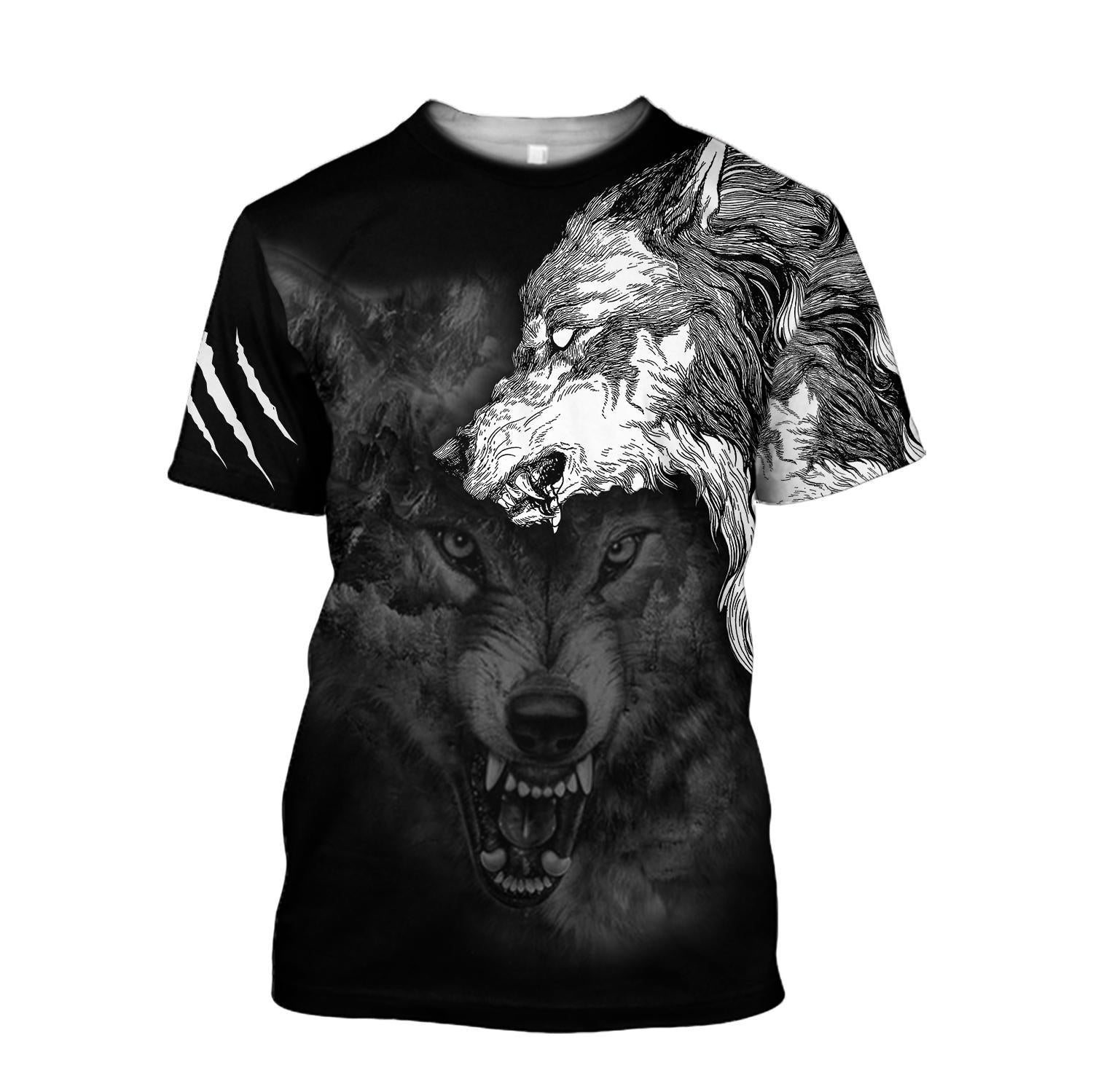 Viking Clothing Wolf Spirit Tattoo T shirt RLT12 - Wonder Print Shop