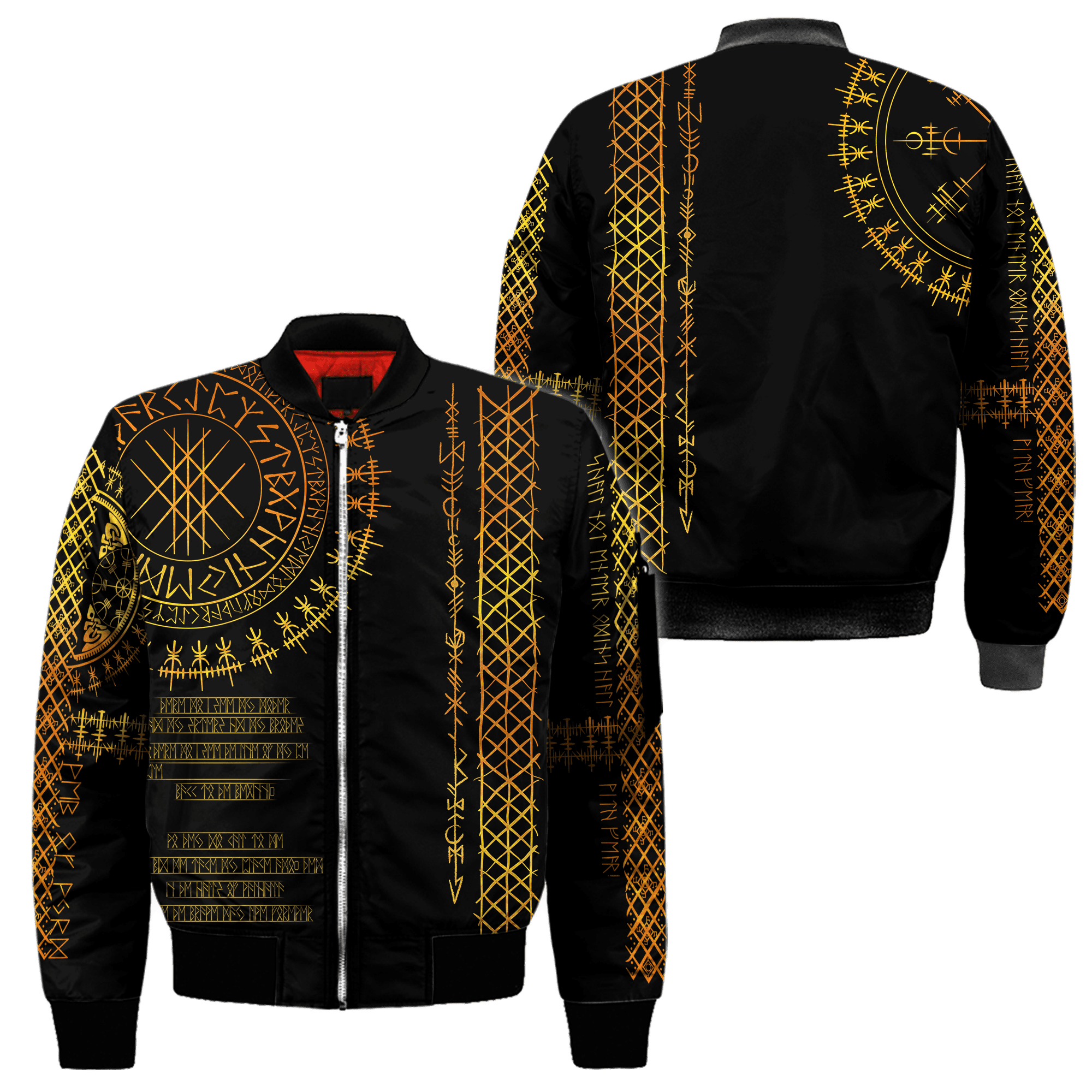 Viking Clothing Viking Golden Runes Hoodie Baseball Jacket RLT12 - Wonder Print Shop