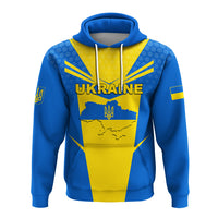 Custom Ukraine map legend hoodie, blue with yellow “UKRAINE” front print and hood