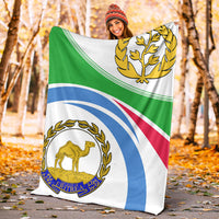 Eritrea map and coat of arms flag-style blanket, white with green, blue, red stripes