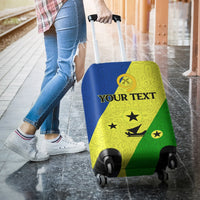 Vanuatu Malampa flag luggage cover in blue, green and yellow with 'YOUR TEXT'