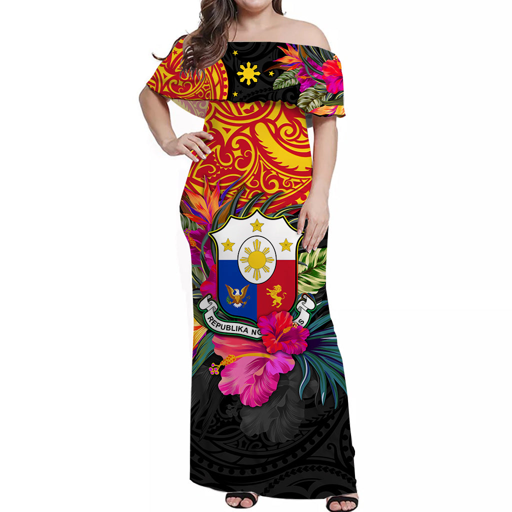 philippines-off-shoulder-long-dress-alluring-polynesia-and-tropical-flowers