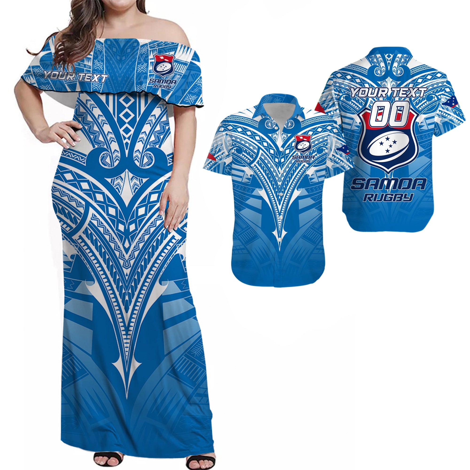 Personalised Samoa Rugby Toa Samoa Blue Style Matching Hawaiian Shirt And Dress - LT2 - Wonder Print Shop