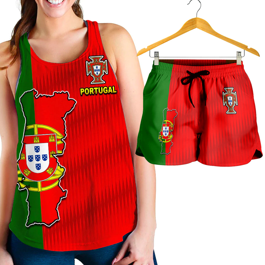 Portugal Fußball-Trainings-Top und Shorts, ärmellos, rot/grün mit Wappen und Karte