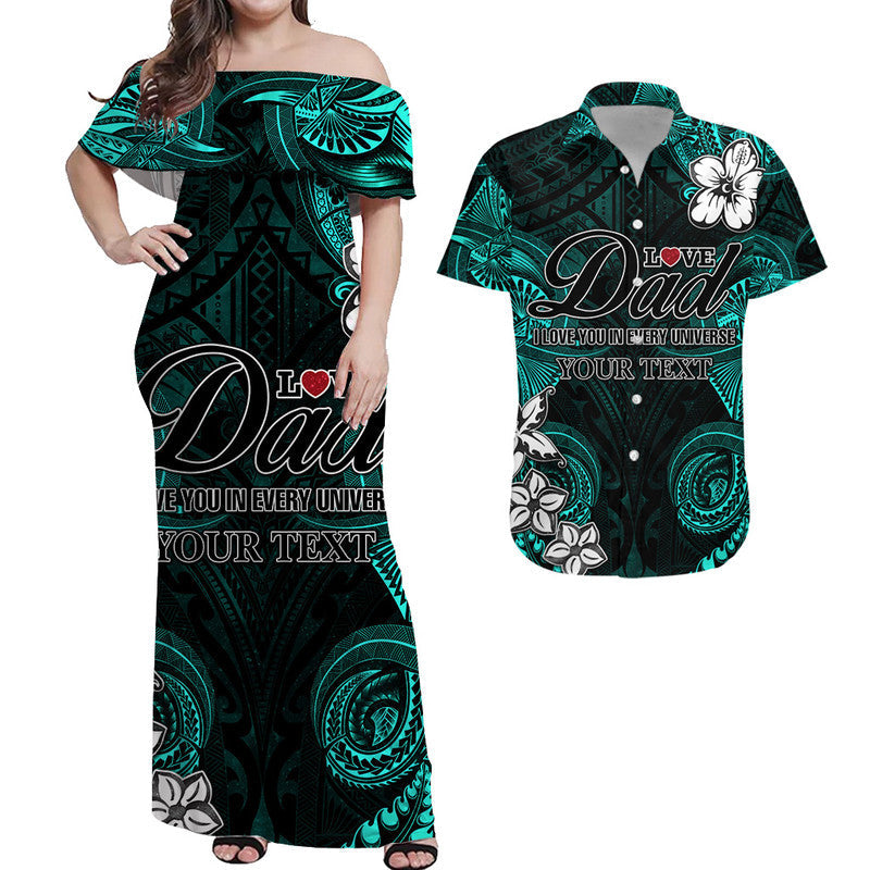 Personalised Polynesian Matching Hawaiian Shirt And Dress Fathers Day I Love You In Every Universe Turquoise LT8 - Wonder Print Shop