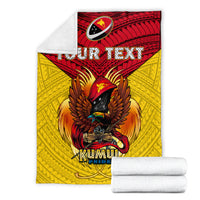 Custom Kumul Pride blanket set: red-and-yellow eagle crest with your text, plus white rolls