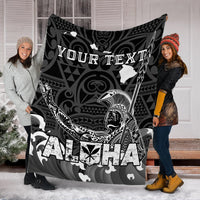 Large black blanket with white Hawaiian tribal chief and custom text design