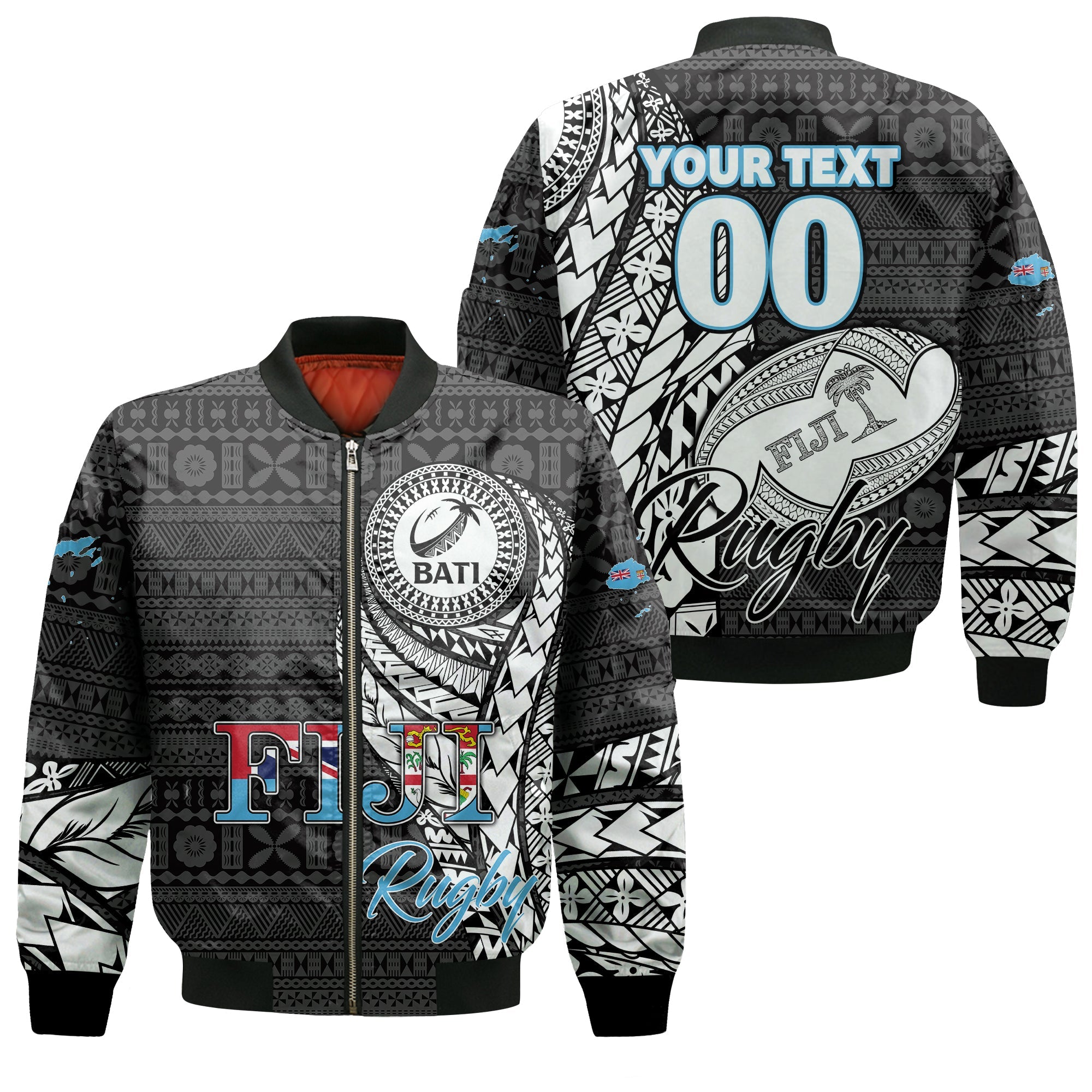 Custom Personalised Fiji Rugby Bati Tapa Pattern Bomber Jacket LT2 - Wonder Print Shop