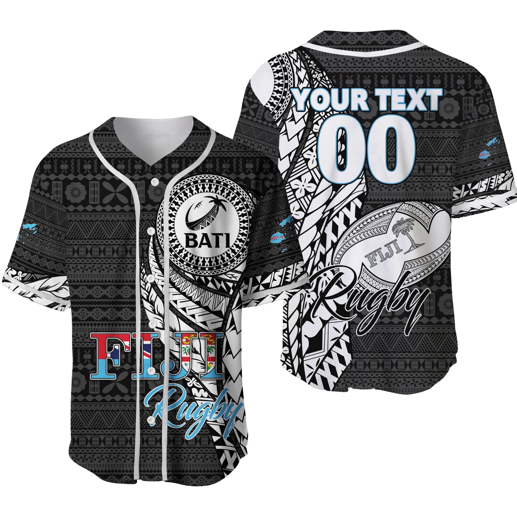 Custom Personalised Fiji Rugby Bati Tapa Pattern Baseball Jersey - LT2 - Wonder Print Shop