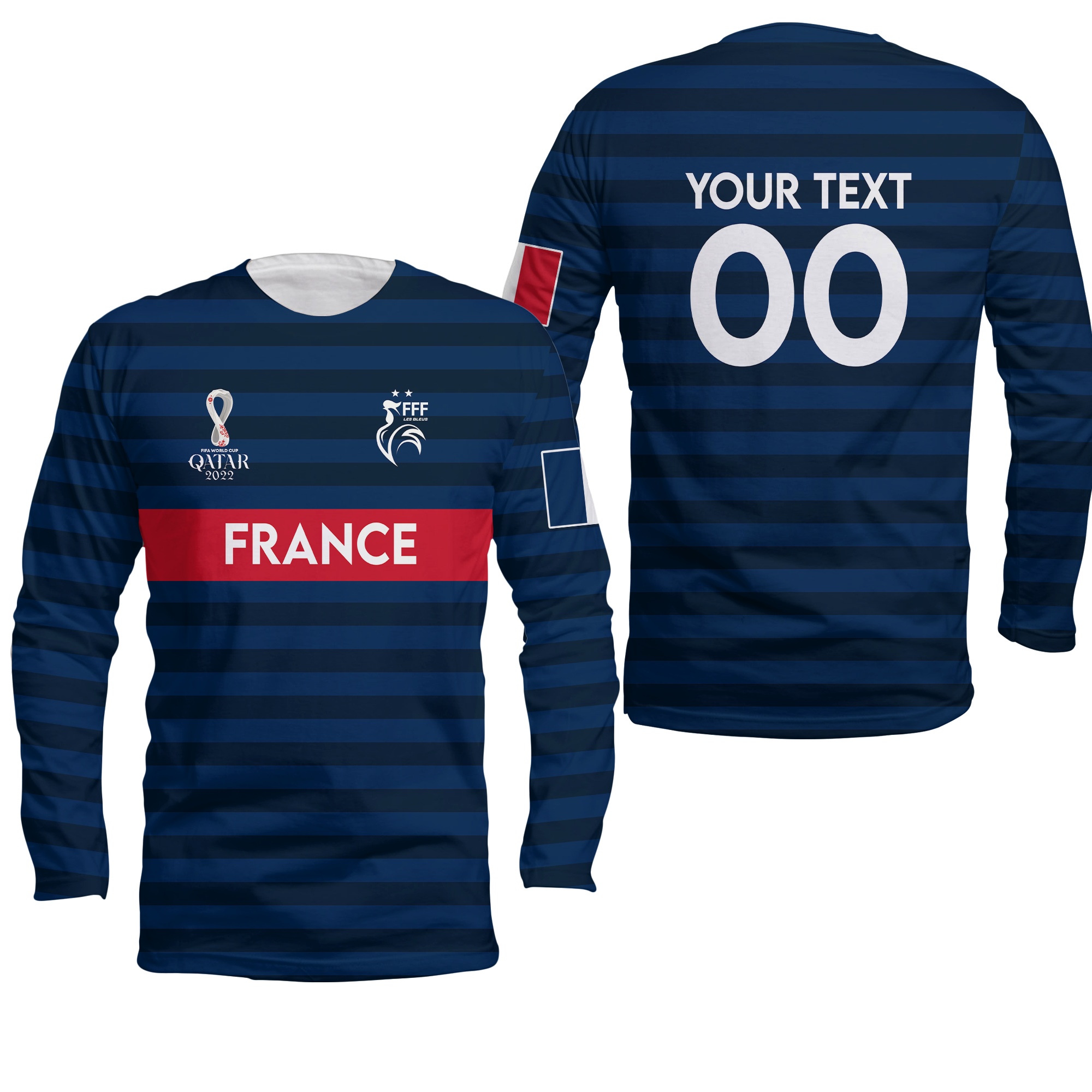 (Custom Personalised) France Football World Cup 2022 Long Sleeve Shirt - LT2 - Wonder Print Shop