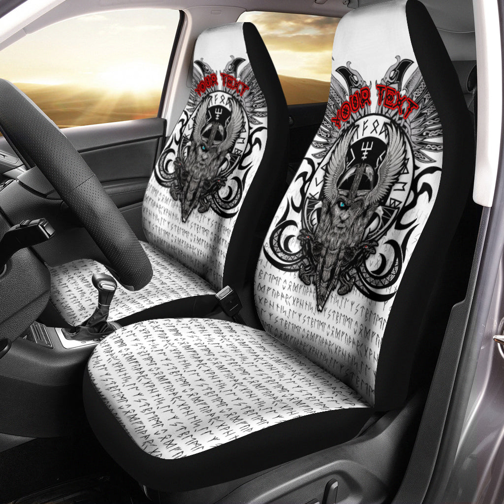 Set of white and black car seat covers with Viking wolf Odin graphic