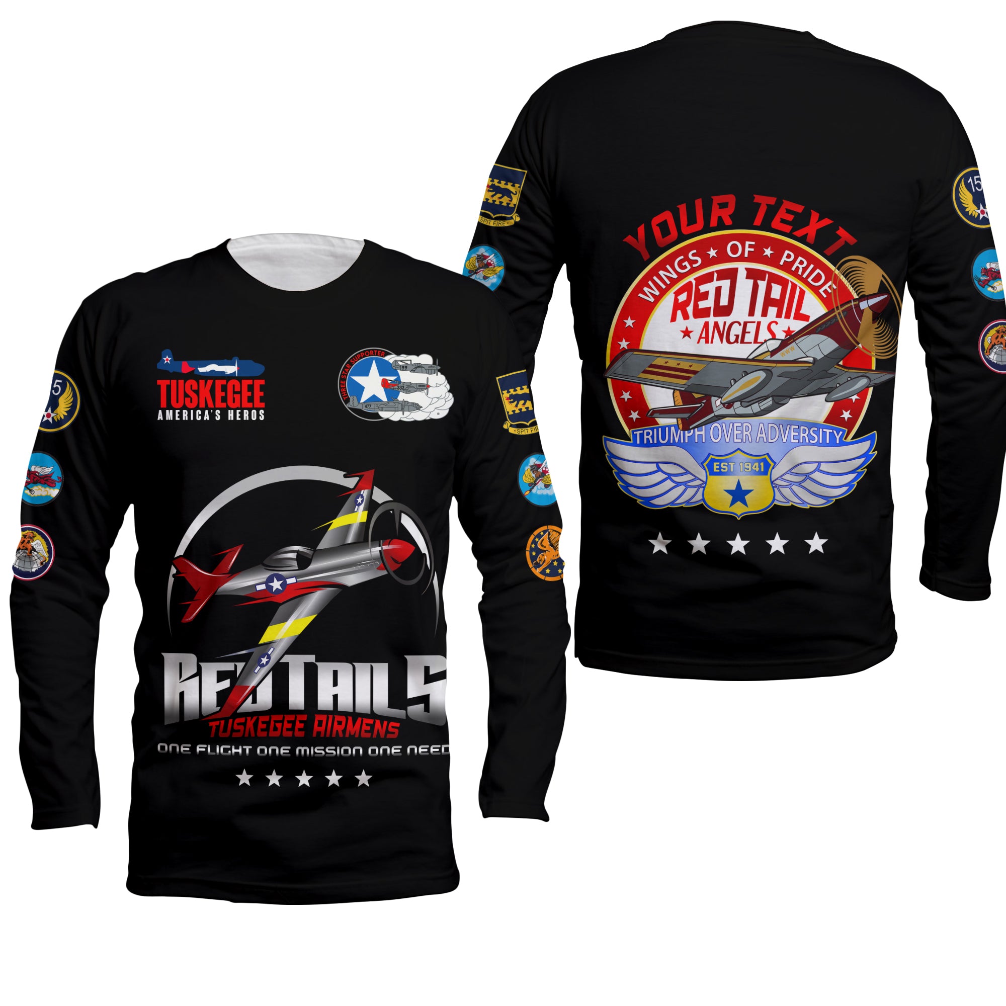 (Custom Personalised) Tuskegee Airmens Red Tails African American Heros Long Sleeve Shirt - LT2 - Wonder Print Shop