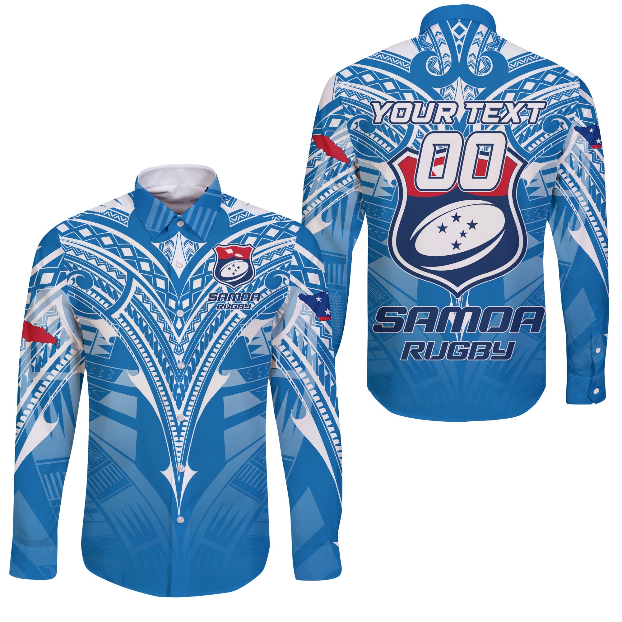 Custom Personalised Samoa Rugby Toa Samoa Blue Style Sleeve Button Shirt LT2 - Wonder Print Shop