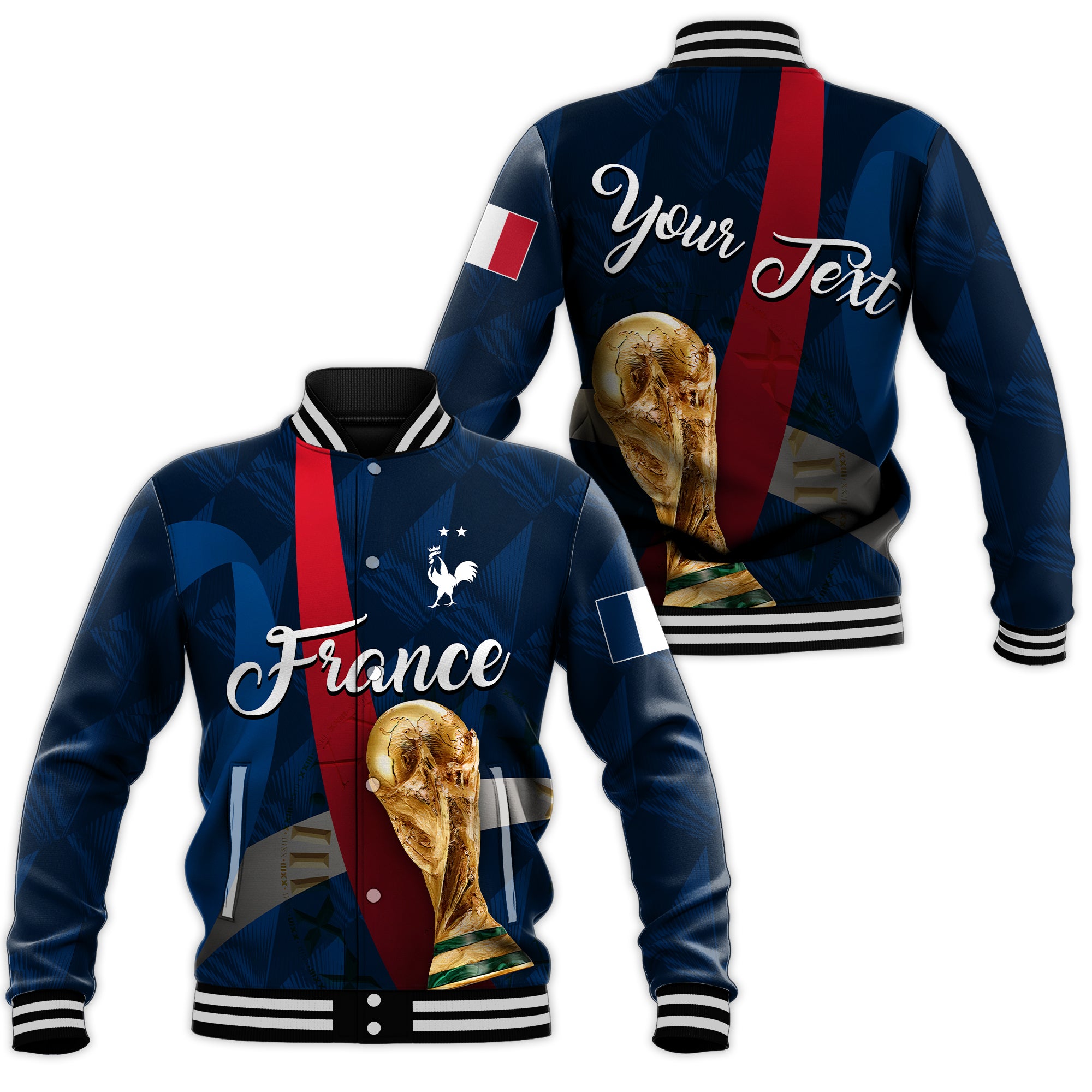 (Custom Personalised) France Football World Cup 2022 Baseball Jacket - LT2 - Wonder Print Shop