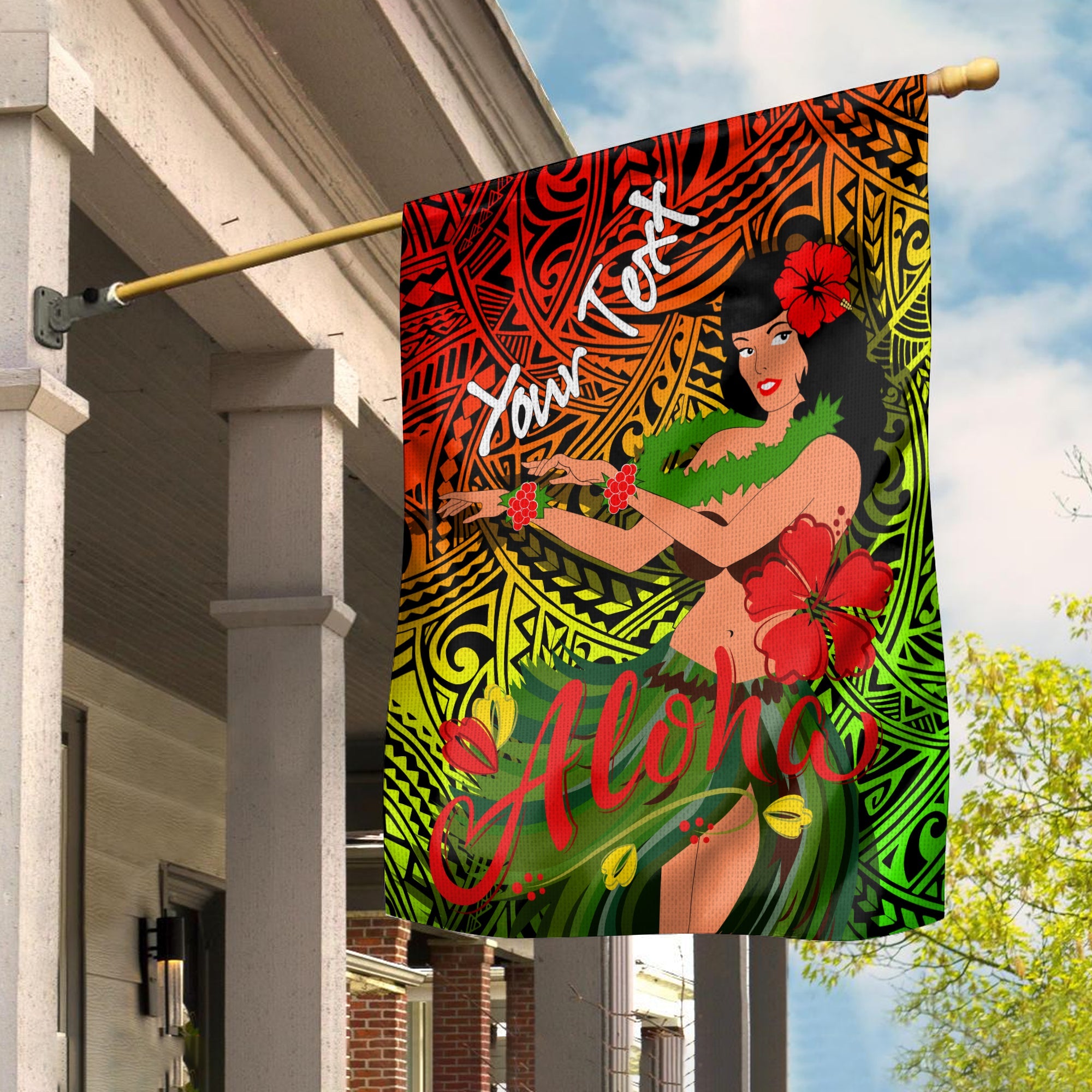 Custom Personalised Hawaii Hula Girl Reggae Flag - LT2 - Wonder Print Shop