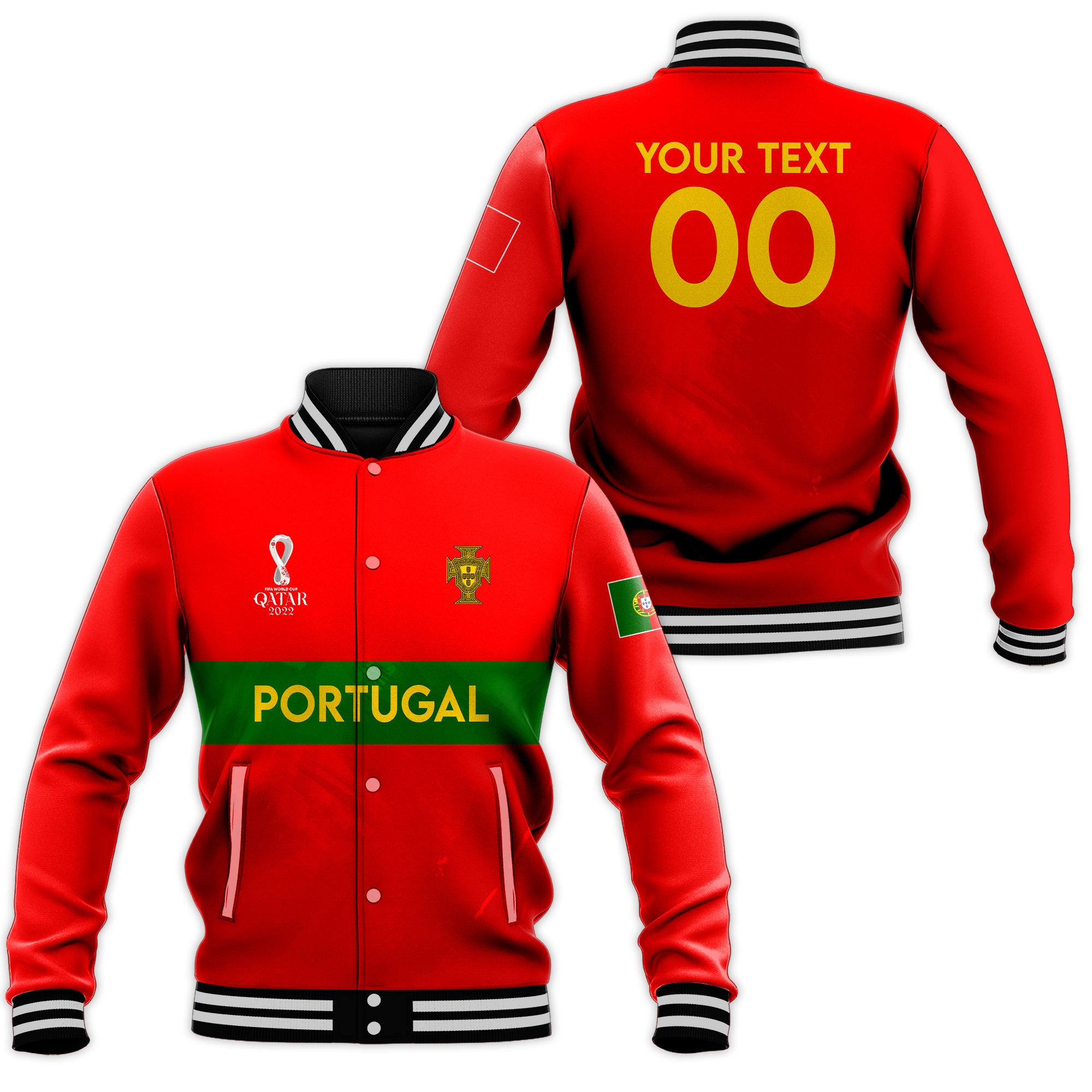 (Custom Personalised) Portugal Football World Cup 2022 Baseball Jacket - LT2 - Wonder Print Shop