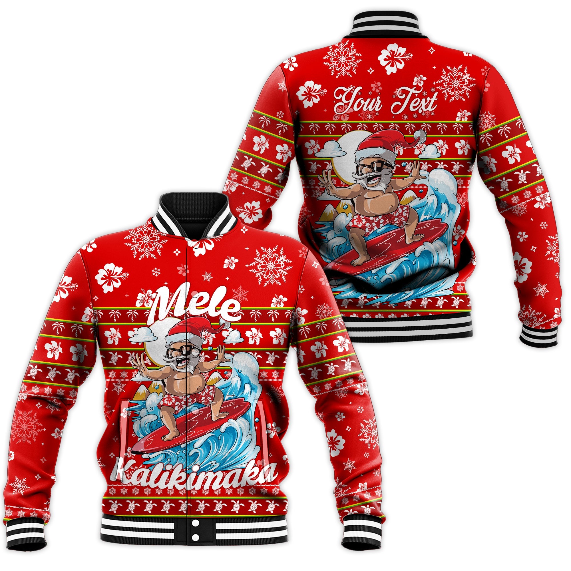 Custom Personalised Hawaii Christmas Santas Surf Mele Kalikimaka Baseball Jacket - LT2 - Wonder Print Shop