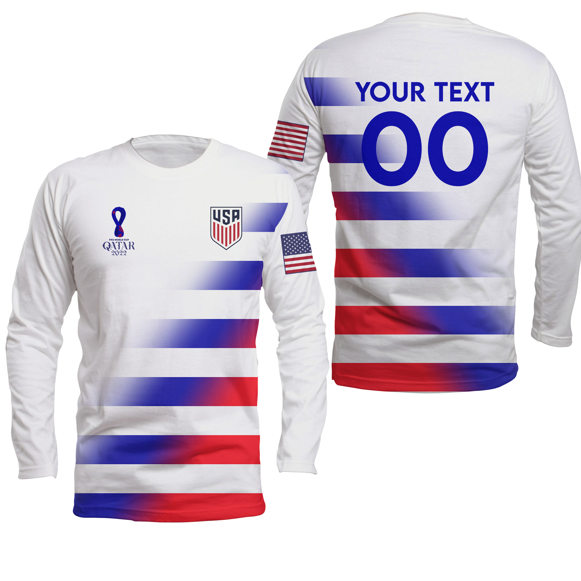 (Custom Personalised) USA Football World Cup 2022 Long Sleeve Shirt - LT2 - Wonder Print Shop