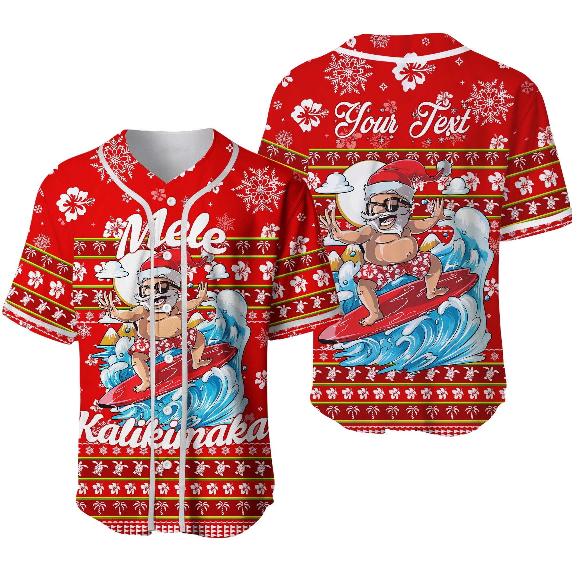 Custom Personalised Hawaii Christmas Santas Surf Mele Kalikimaka Baseball Jersey - LT2 - Wonder Print Shop