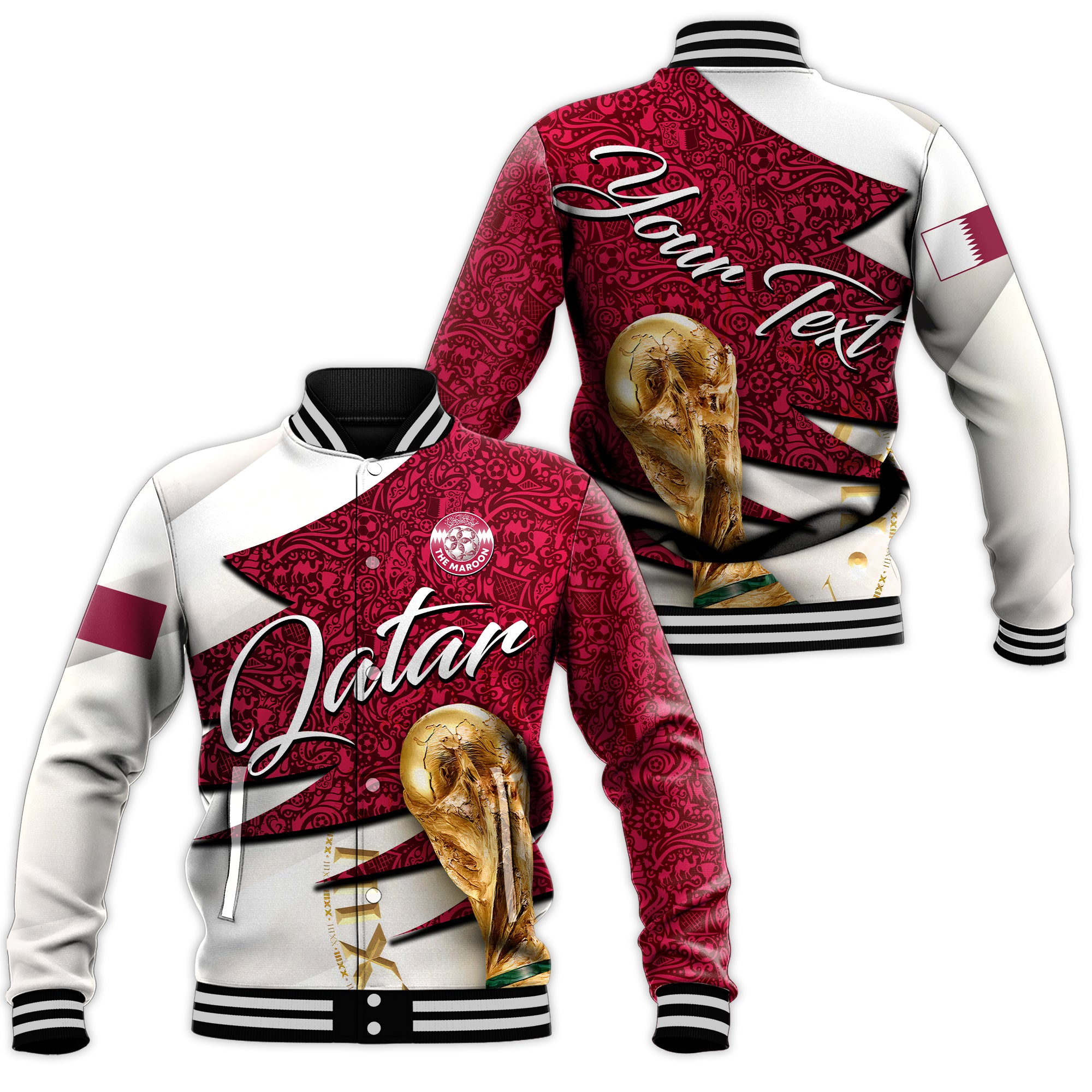 (Custom Personalised) Qatar Football Team World Cup 2022 Baseball Jacket - LT2 - Wonder Print Shop