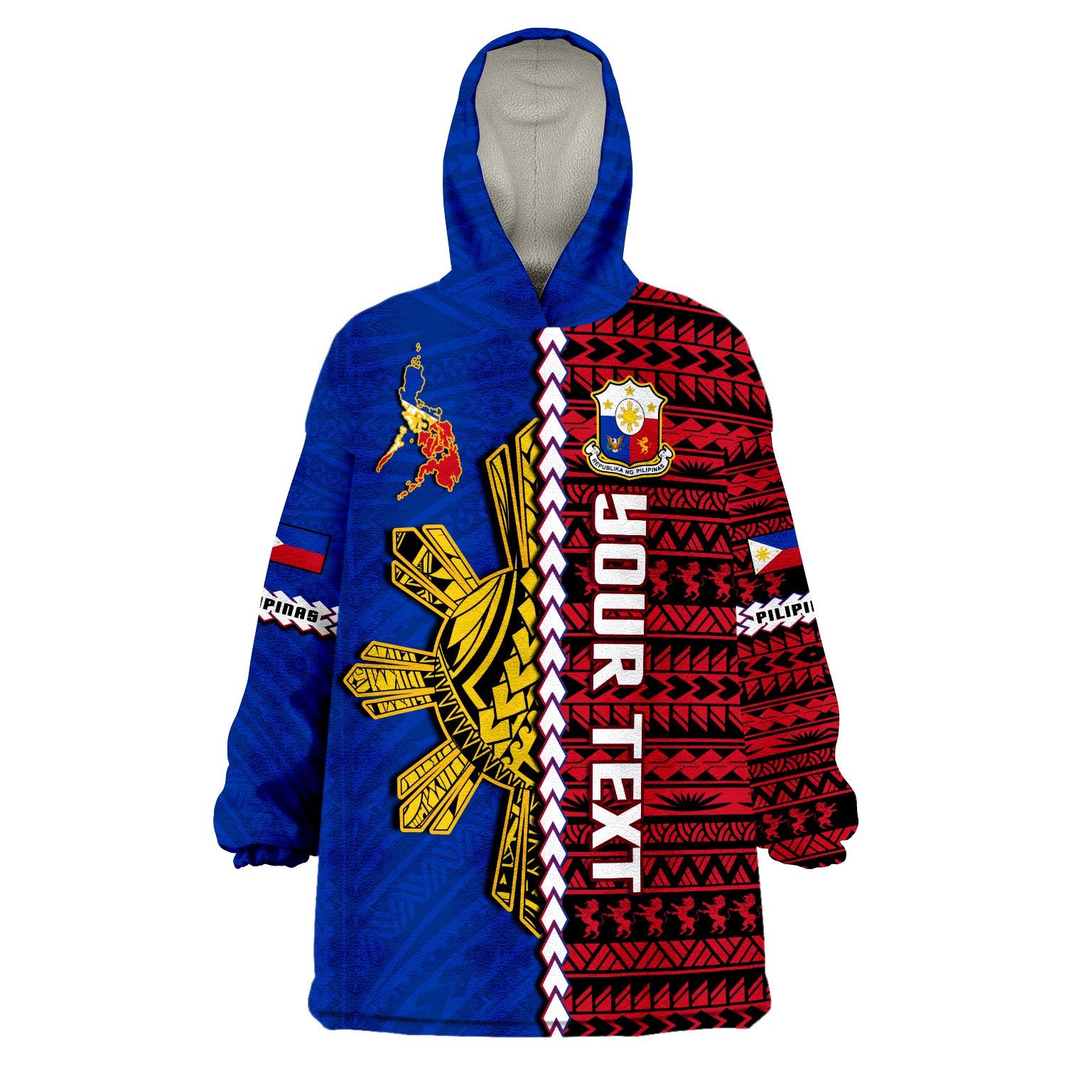 (Custom Personalised) Philippines Pilipinas Sun Mix Polynesian Pattern Wearable Blanket Hoodie - Wonder Print Shop