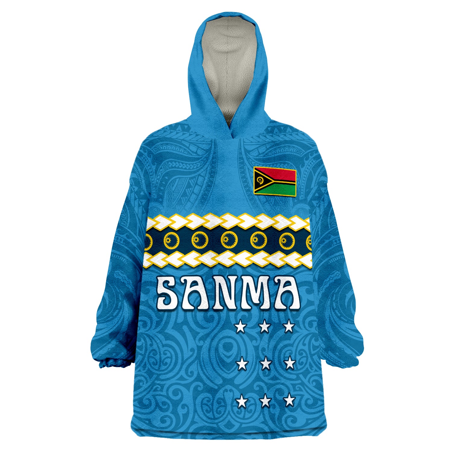 (Custom Personalised) Sanma Province Vanuatu Pig Tusk Polynesian Flag Style Wearable Blanket Hoodie - Wonder Print Shop