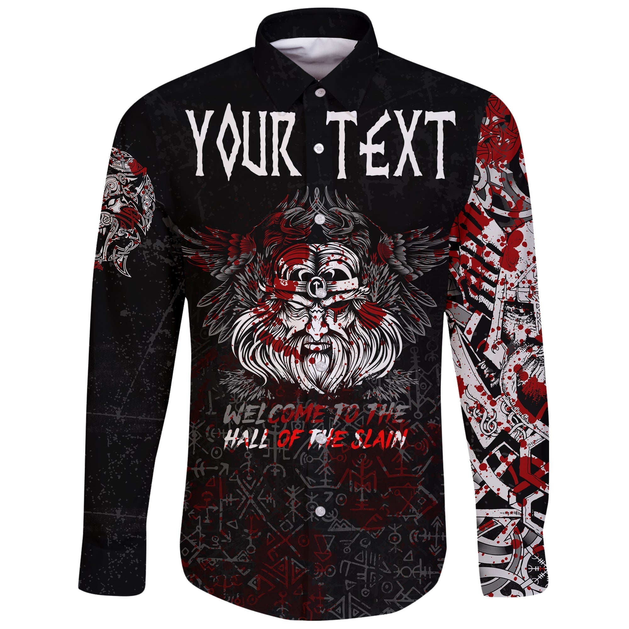 (Custom) Viking Odin Viking Long Sleeve Button Shirt Blood RLT12 - Wonder Print Shop