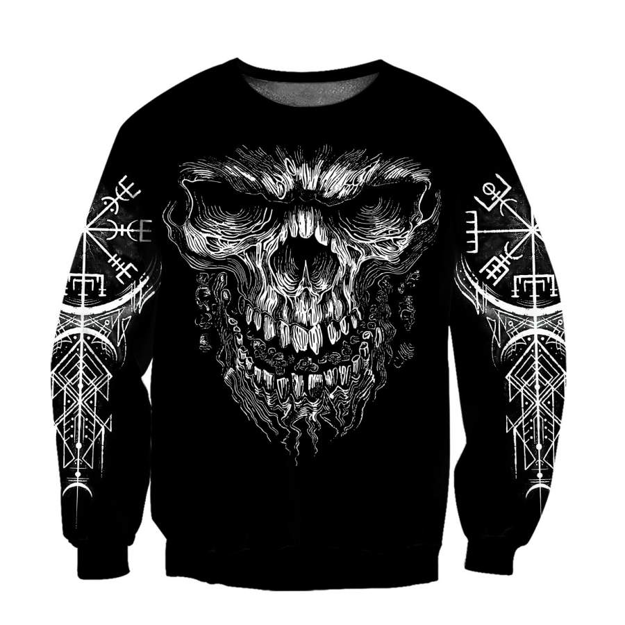 Viking Clothing Viking Skull and Vegvisir Sweatshirt RLT12 - Wonder Print Shop