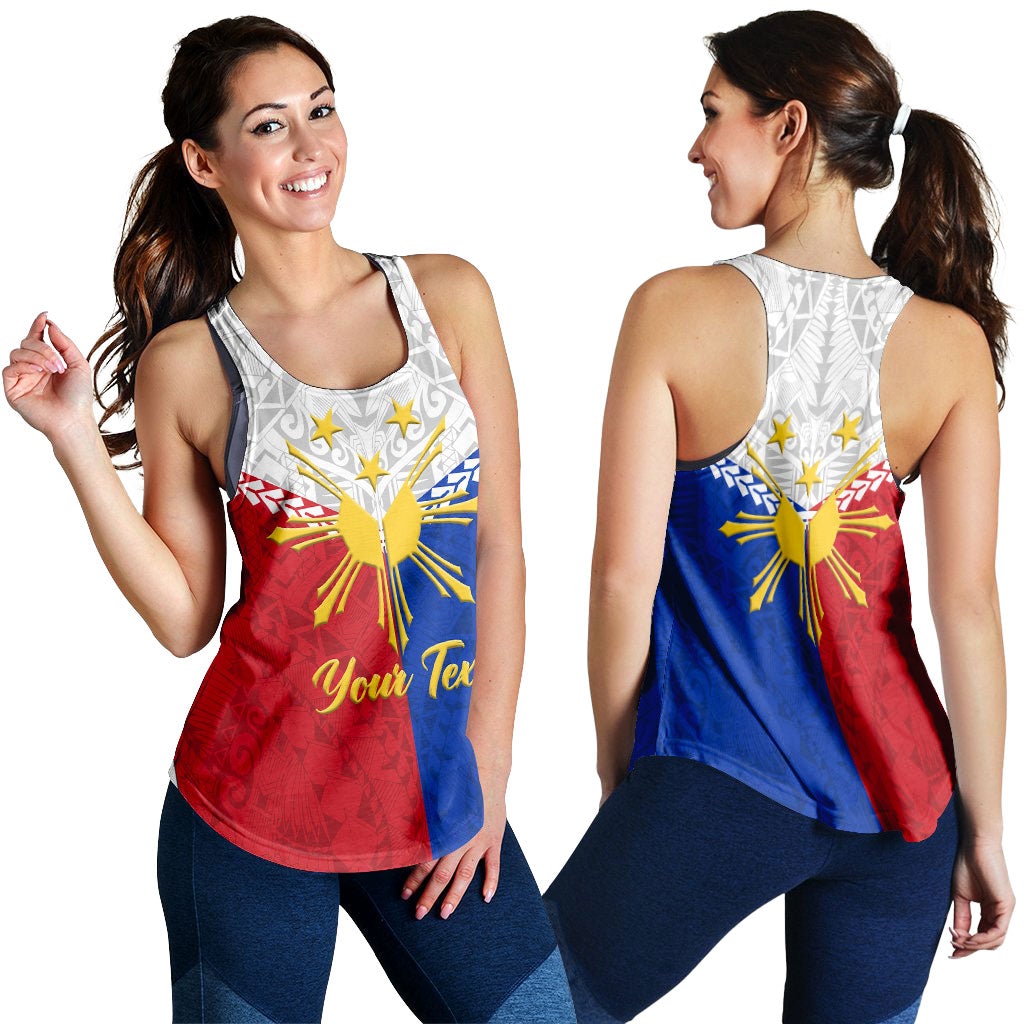 Red tank top for women, sleeveless crew neck, Philippines flag graphic with stars