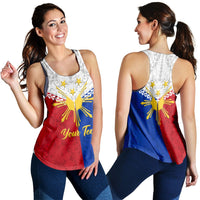 Red tank top for women, sleeveless crew neck, Philippines flag graphic with stars