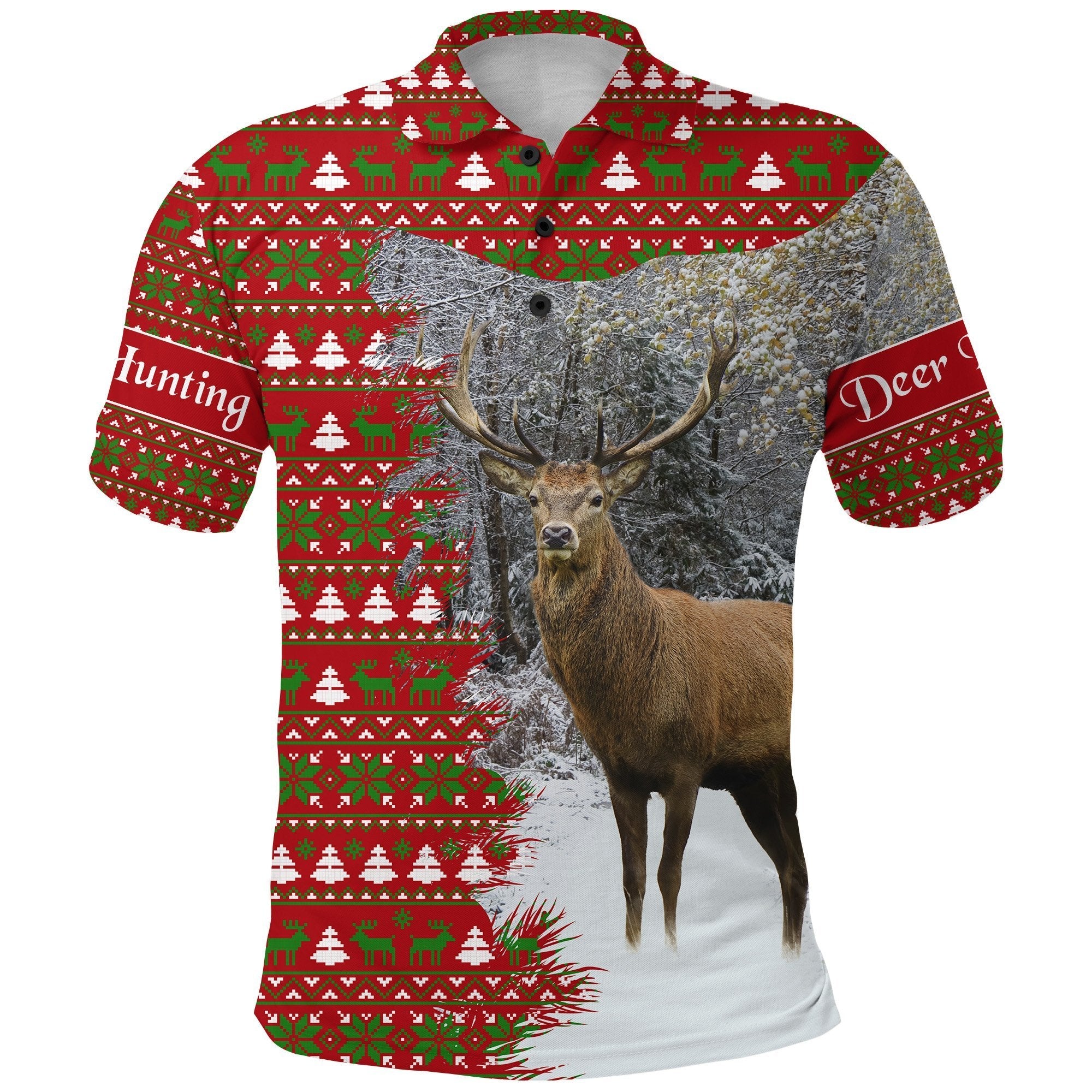 Dear Hunting Christmas Polo Shirt Red Vibes LT8 - Wonder Print Shop