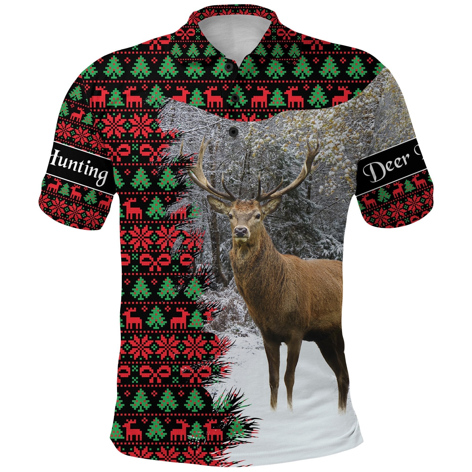 Dear Hunting Christmas Polo Shirt Black LT8 - Wonder Print Shop