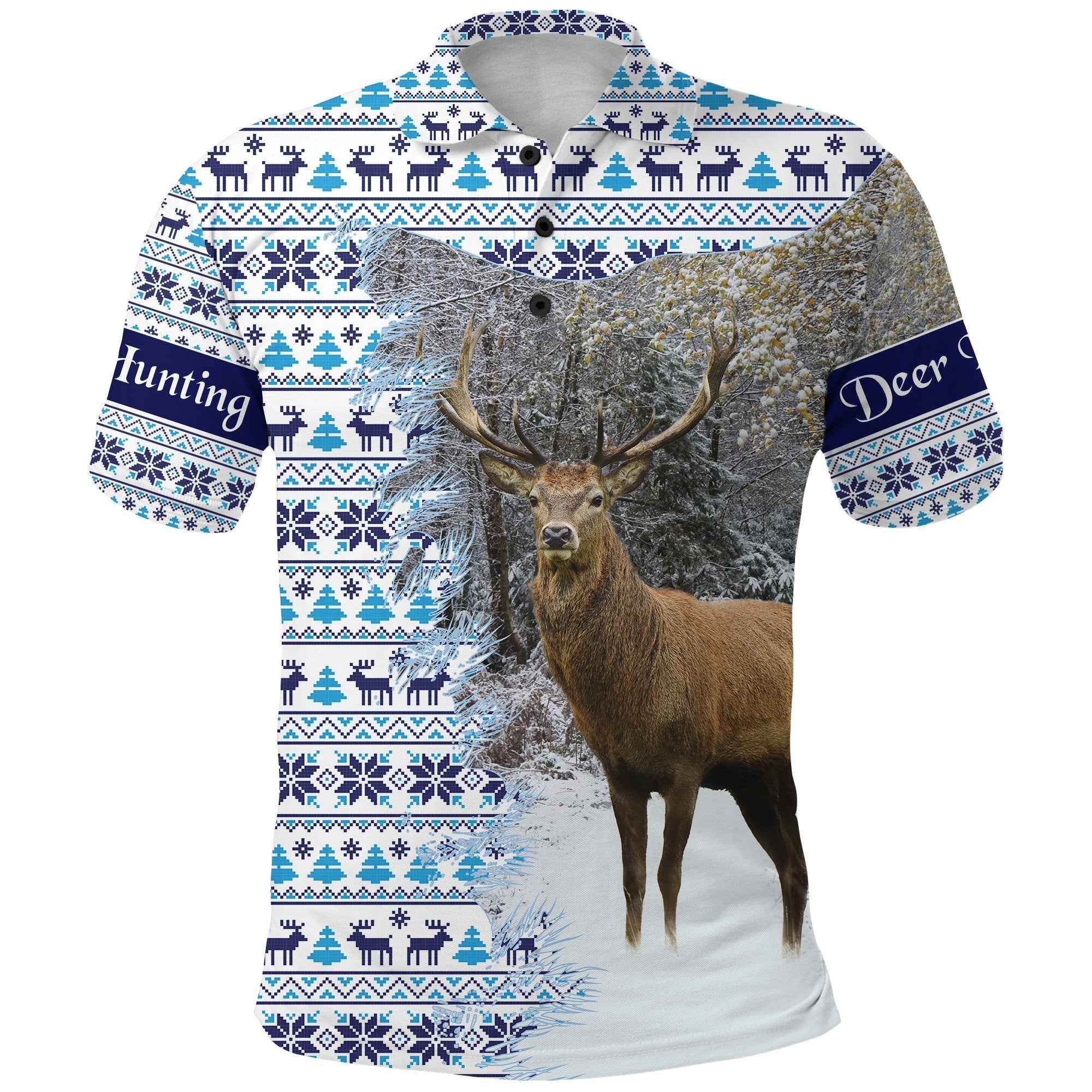 Dear Hunting Christmas Polo Shirt White LT8 - Wonder Print Shop